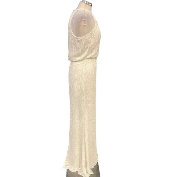 Parker Sequin White Halter Maxi Dress Size 4 $594 Slit Wedding Prom Formal NWT - Picture 4 of 16
